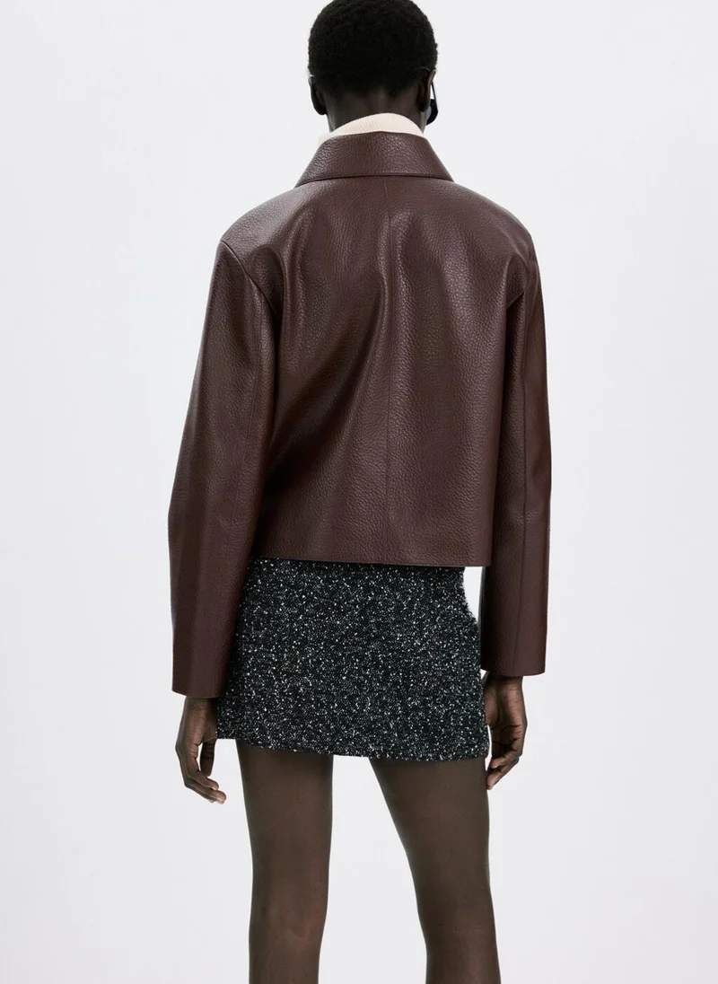 مانجو Faux-leather jacket with pockets
